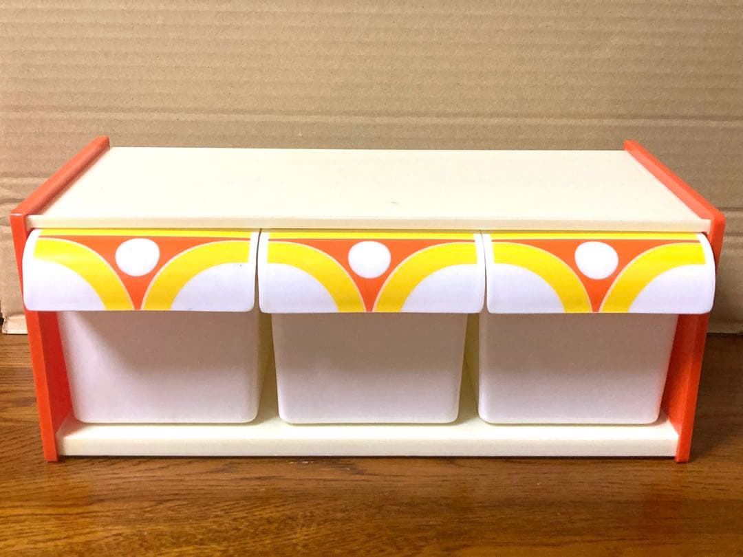 希少 70年代 ビンテージ 調味料ケース 3連ラック 小物入れ 昭和 レトロ