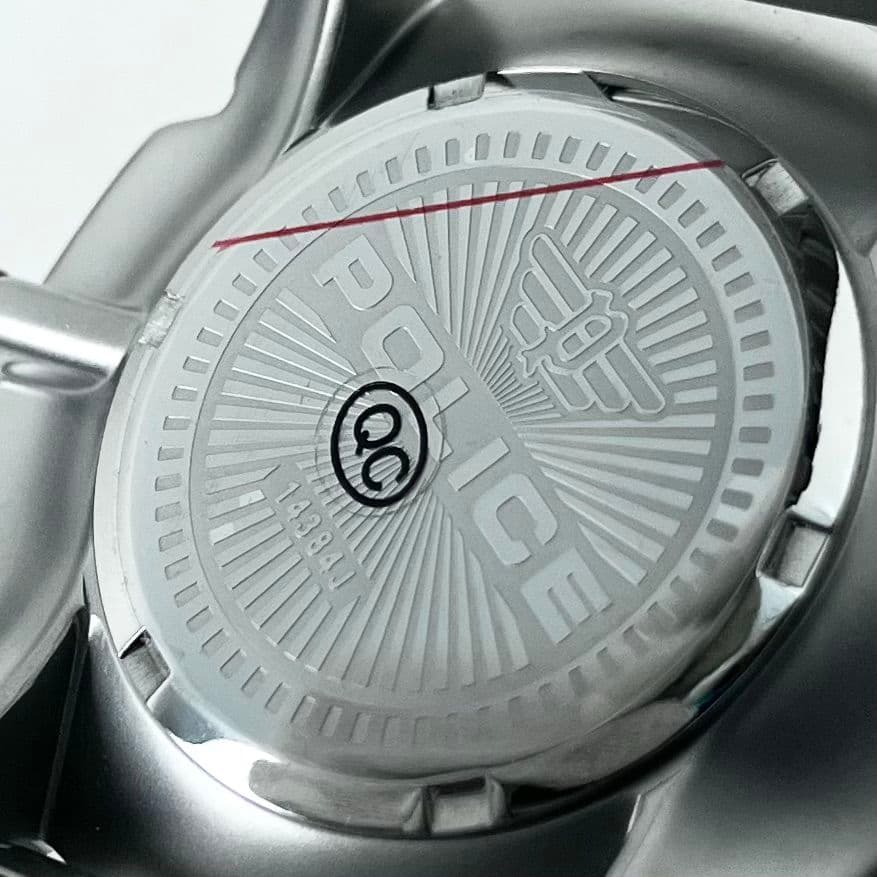 【美品】 稼働 POLICE 14384J ネイビー文字盤 デイト 腕時計