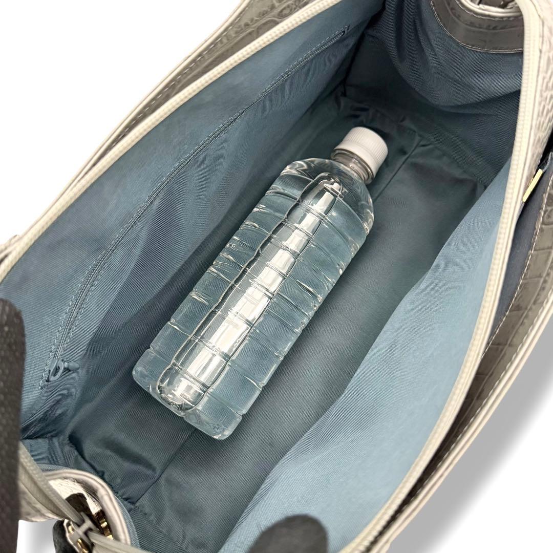 ハマノ ミニボストンバッグ コッコビアン クロコ型押しレザー グレー