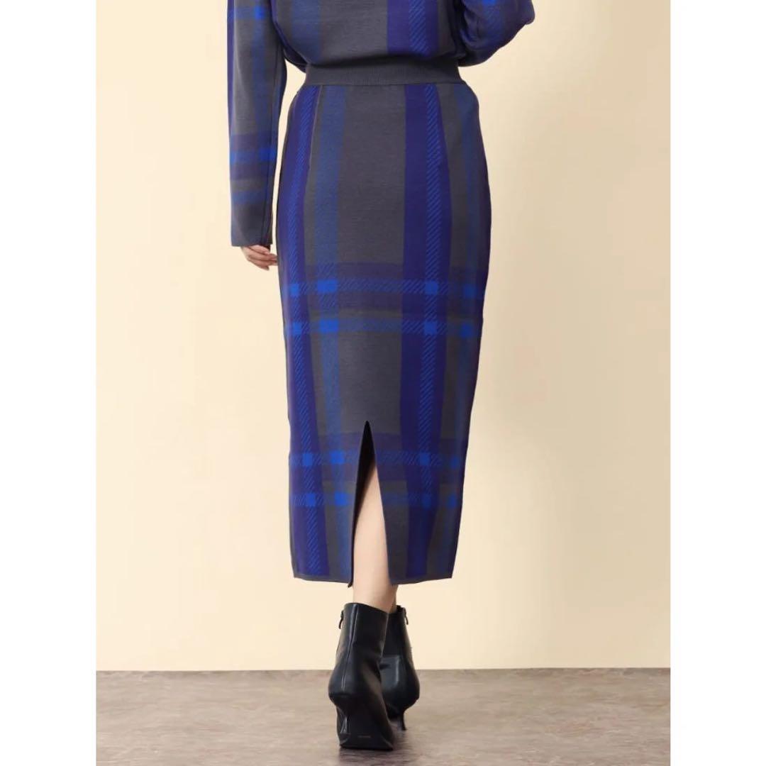 ヤマダヤ　FENNEL ビッグチェックナローニットスカート （チャコールグレー）