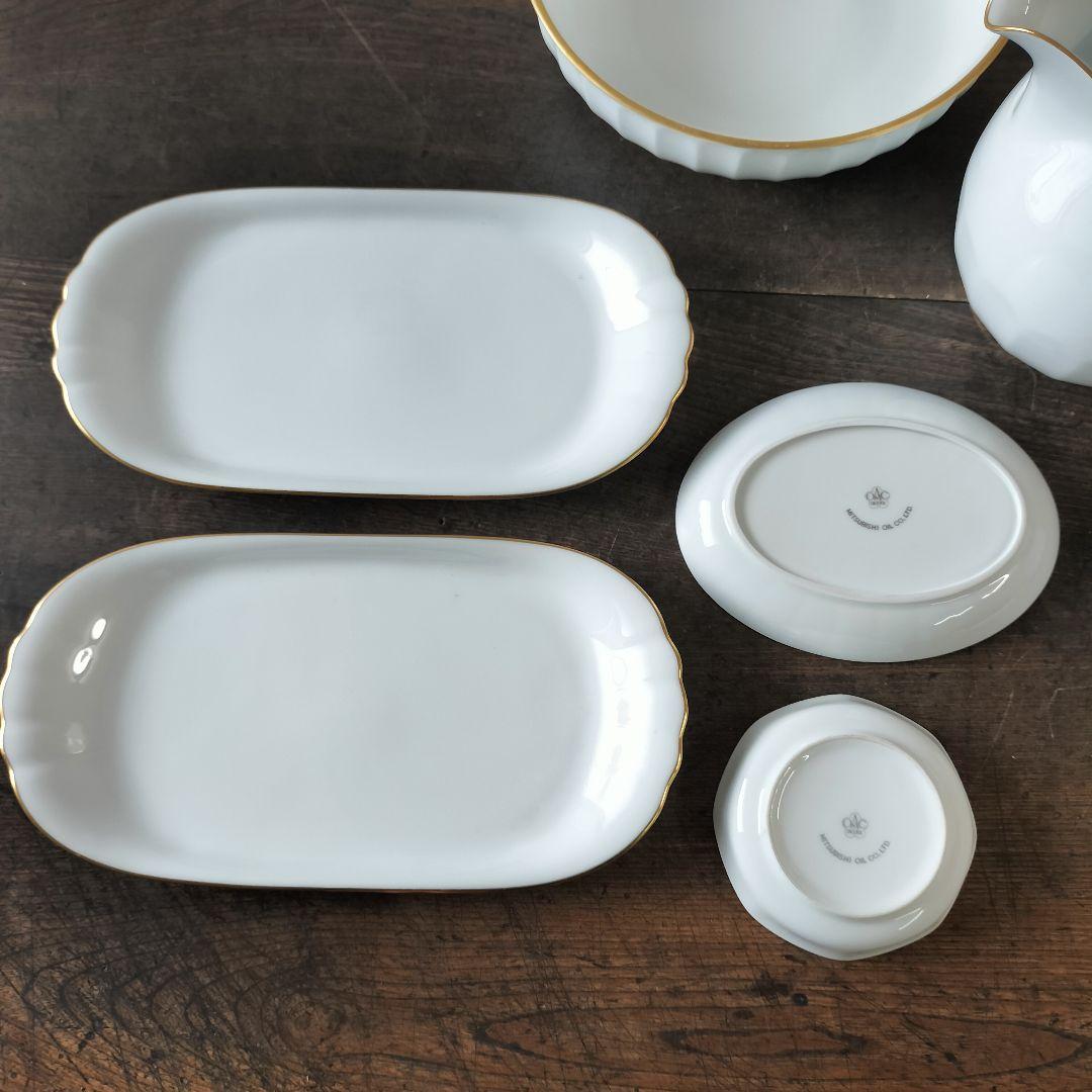 三菱石油　非売品記念品　大倉陶園　ピッチャー　小皿　ボウル鉢　オーバル長皿　金彩