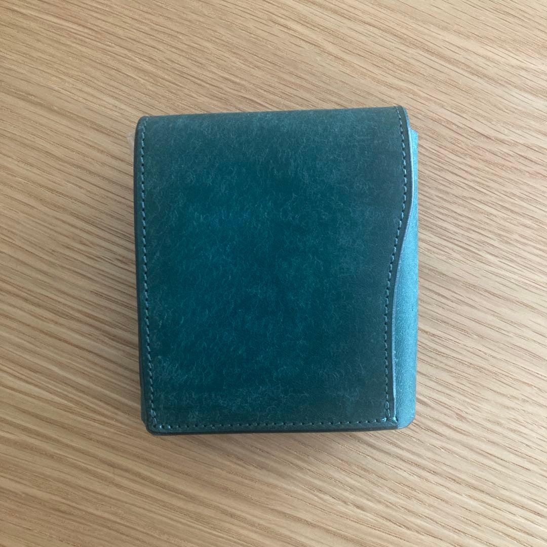 【新品未使用】【完売商品】池之端銀革店プエブロギャルソンスリムウォレットteal