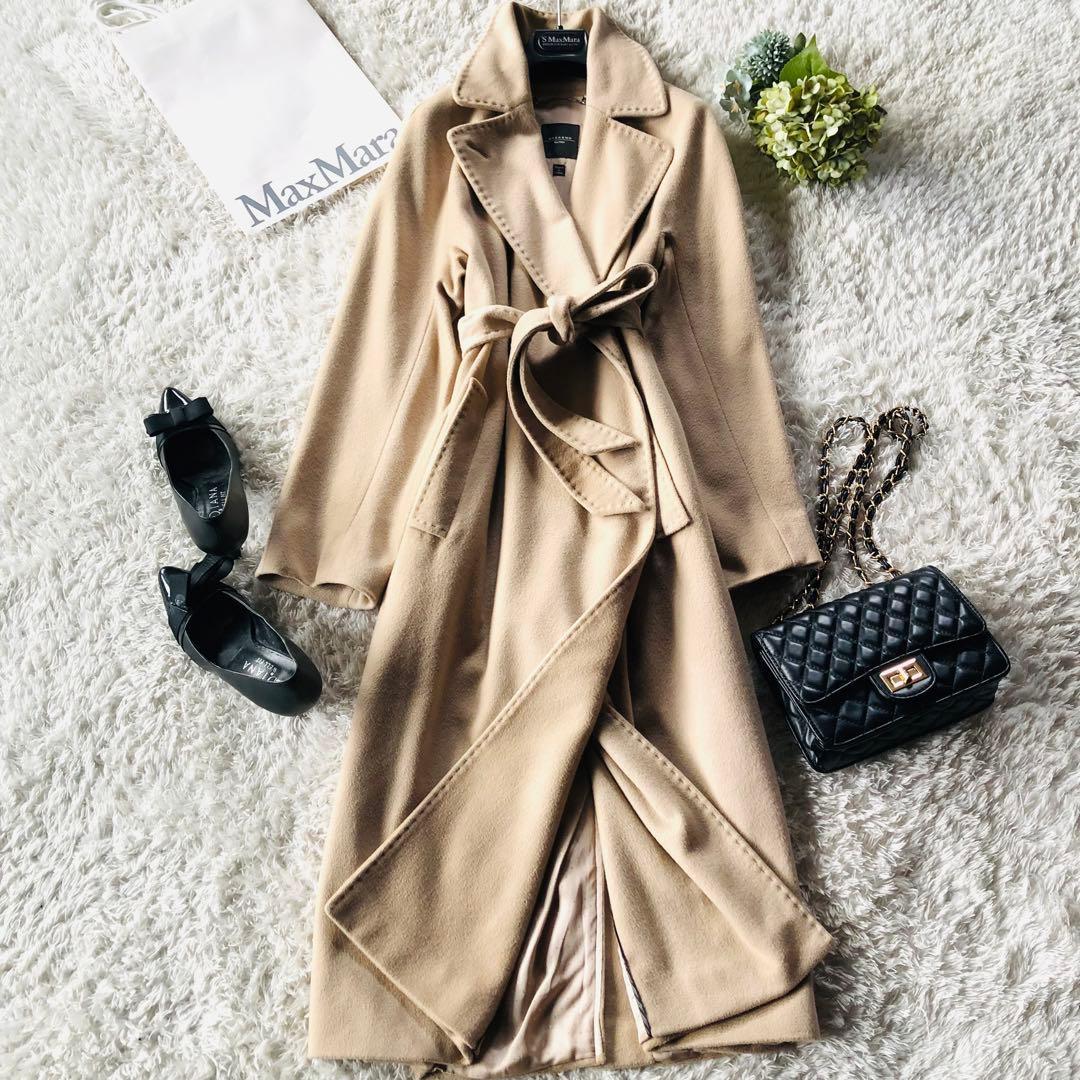 42大きめ✨現行モデル 美品 マックスマーラ ベルテッドコート 女優襟 ベージュ
