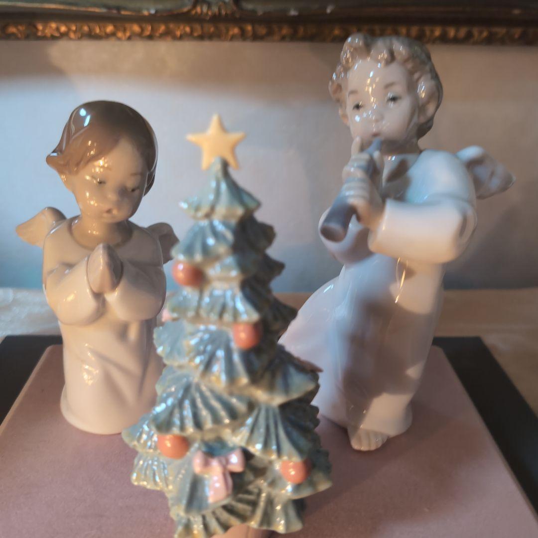 ♥リヤドロ♥天使二体・クリスマスツリー♥ガラスケース付き