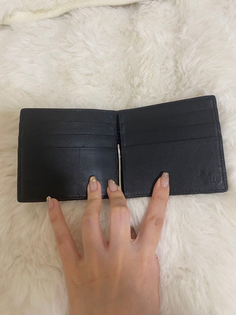 グッチ　GUCCI マネークリップ　マイクロシマ　GG 札入れ　レザー　ブラック