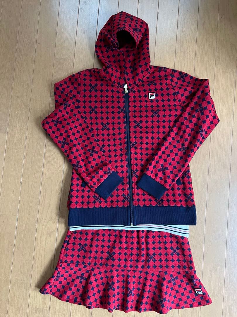 FILA テニス　ジャガードフーデイとシャツ、スカートの3点セットアップ　L