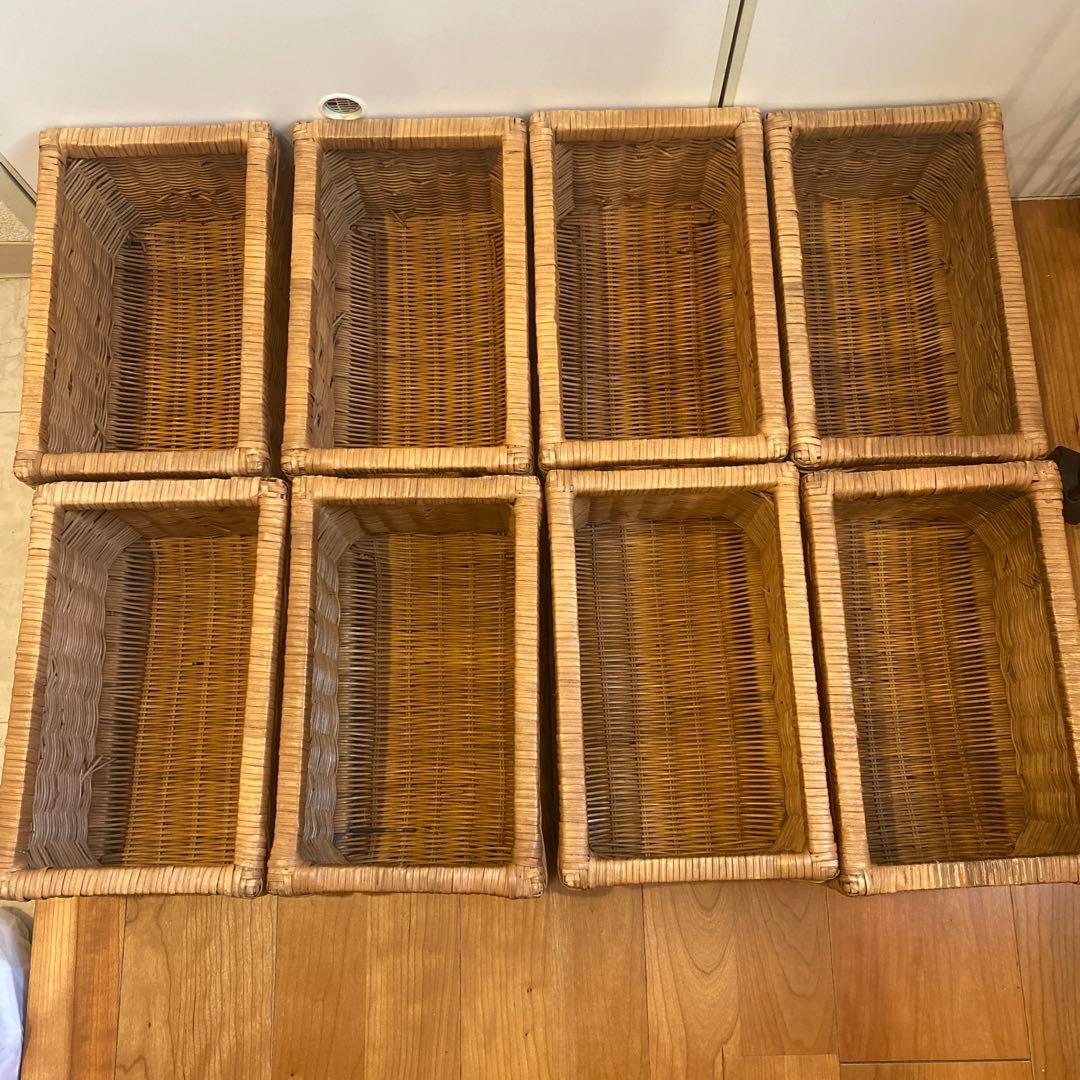 黒アイアン ラタンラック×8引出し バスケット棚 キャスター付 昭和レトロ