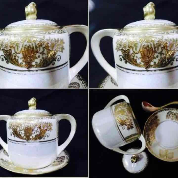 手塗りオールドノリタケ金盛り上げスープポット3点セット