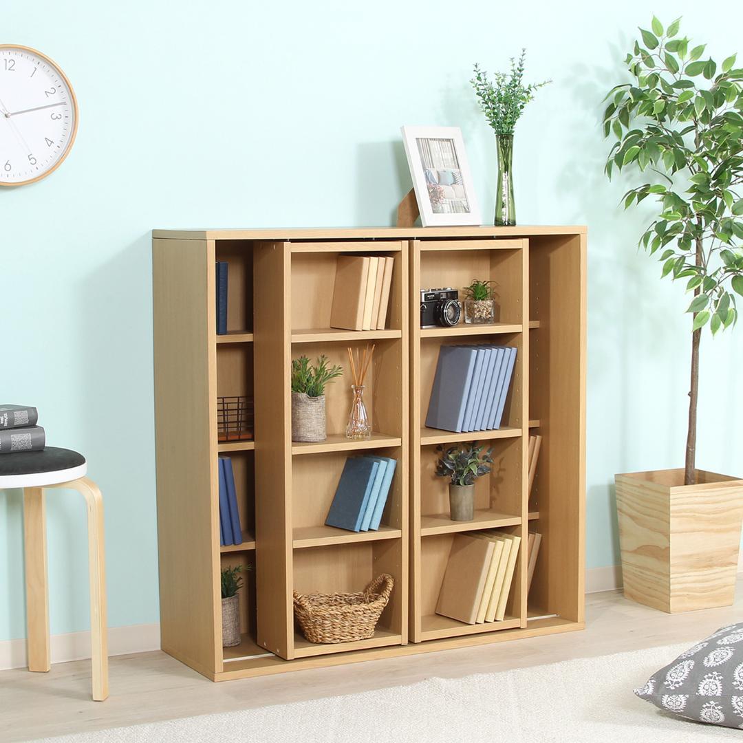 ダブルスライド収納棚 W90 ナチュラル