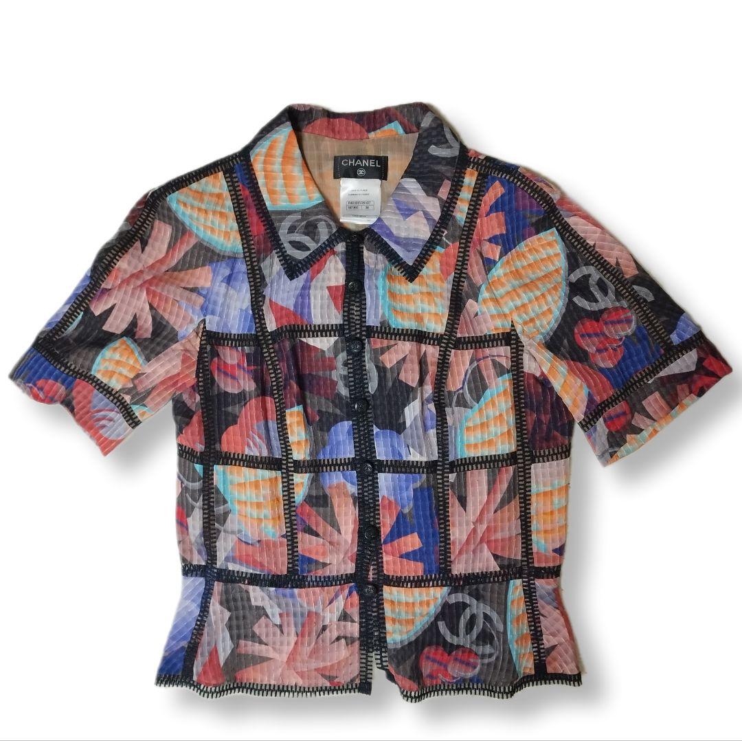 ほぼ未使用☆　CHANEL　シャツ　ブラウス　ココマークボタン　アロハ　シルク