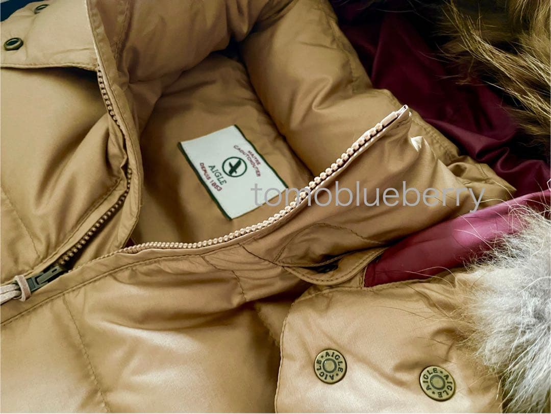 極美品★AIGLEエーグル★ラクーンファーフードダウンベストS＊アウトドア