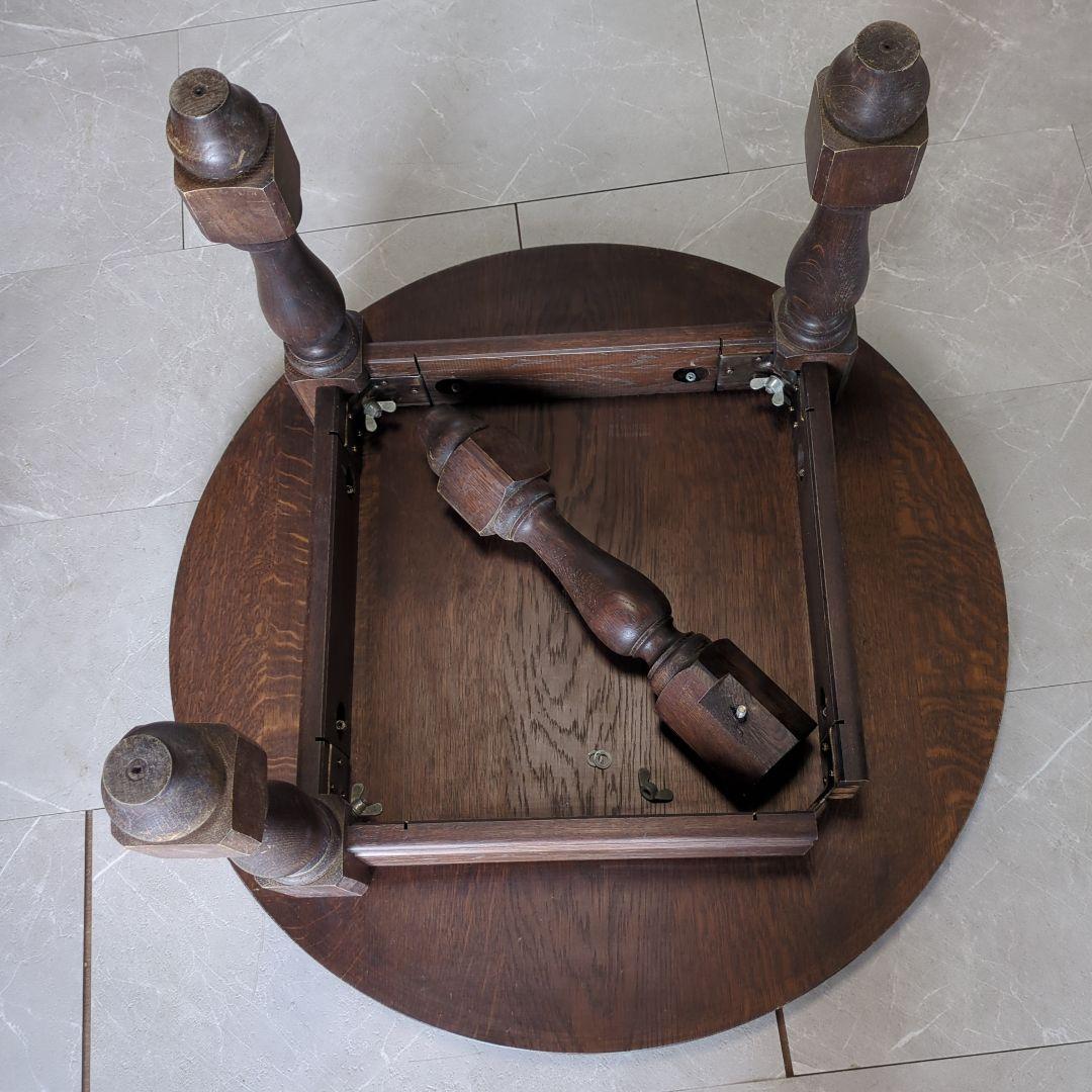 アンティークフランスダークブラウン楕円形木製座卓