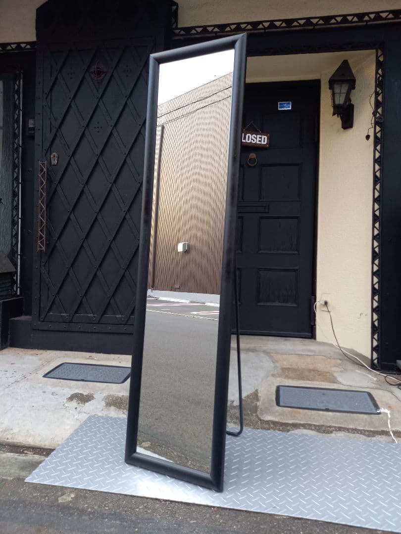 1980's　ウッド　アイアン　ブラック　ポストモダン　スタンドミラー　姿見