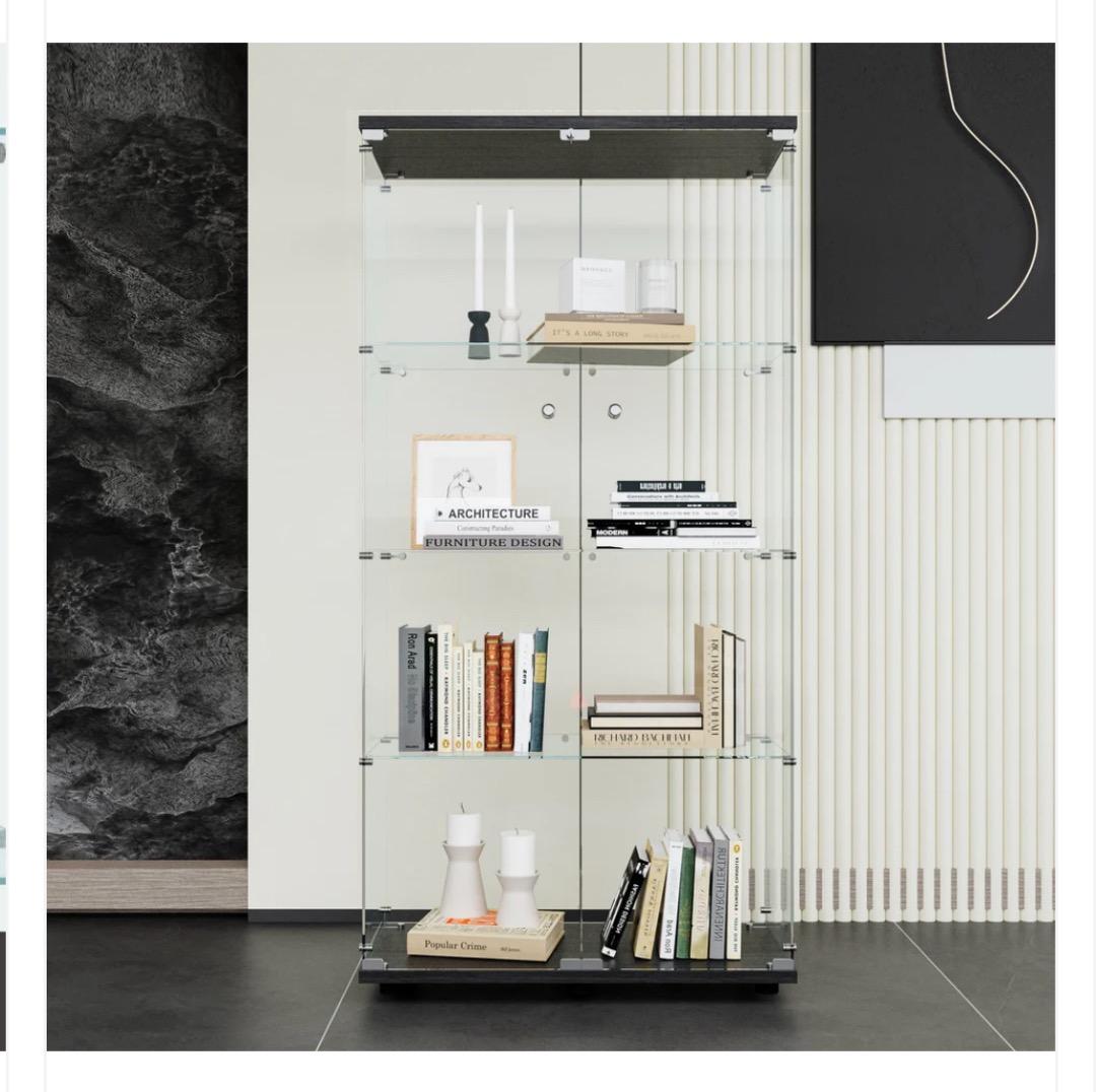 新品 両扉 ガラスケース 4段 強化ガラス ブラック フィギュア