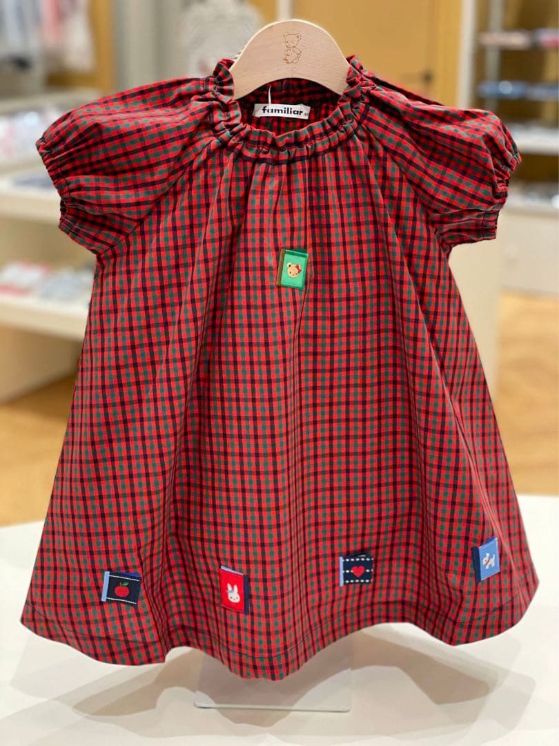 familiarファミリア　ワンピース　赤と緑のチェック 半袖　女の子　90cm