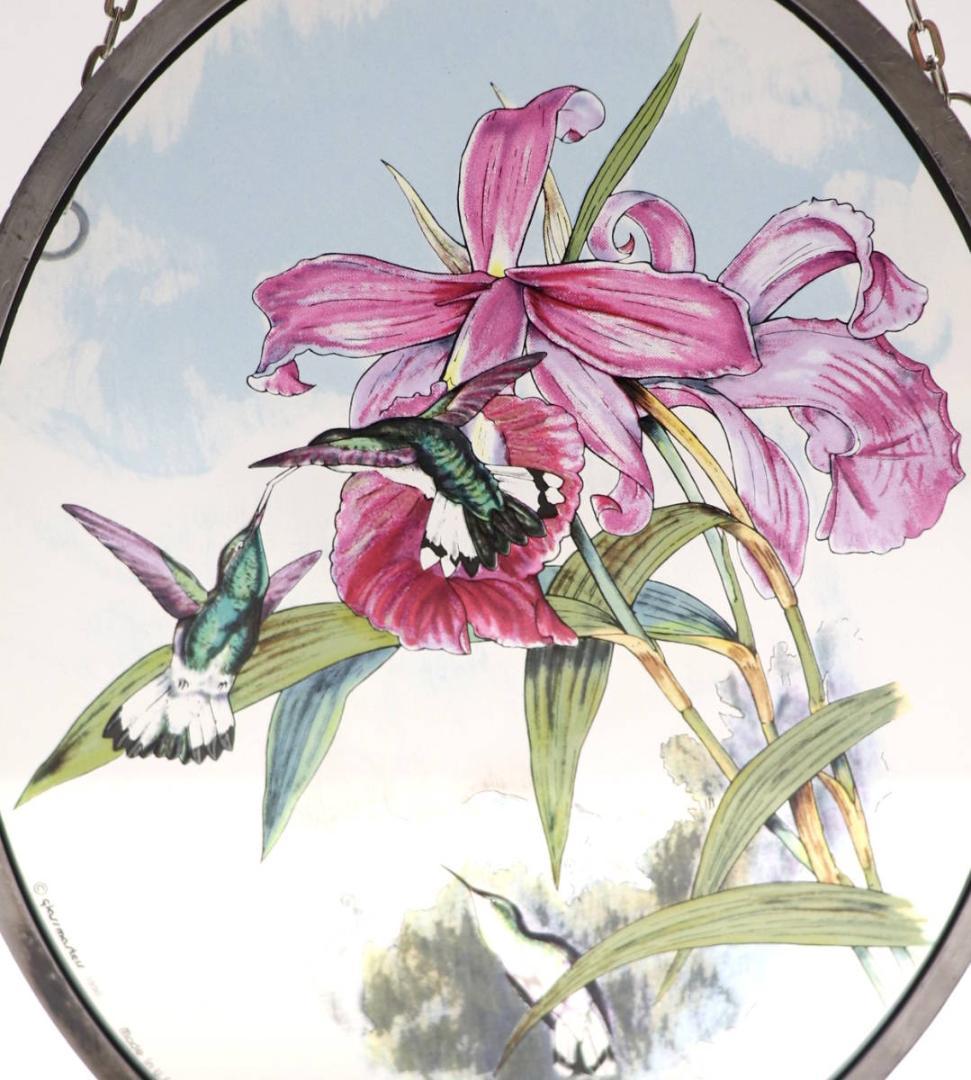ハチドリと蘭の花 ヴィンテージ ステンドグラス レア作 マージョリン・バスティン