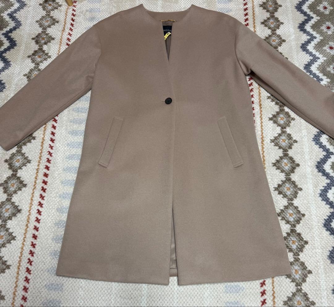 アンタイトルカシミヤベージュ ノーカラー コート☆美品☆