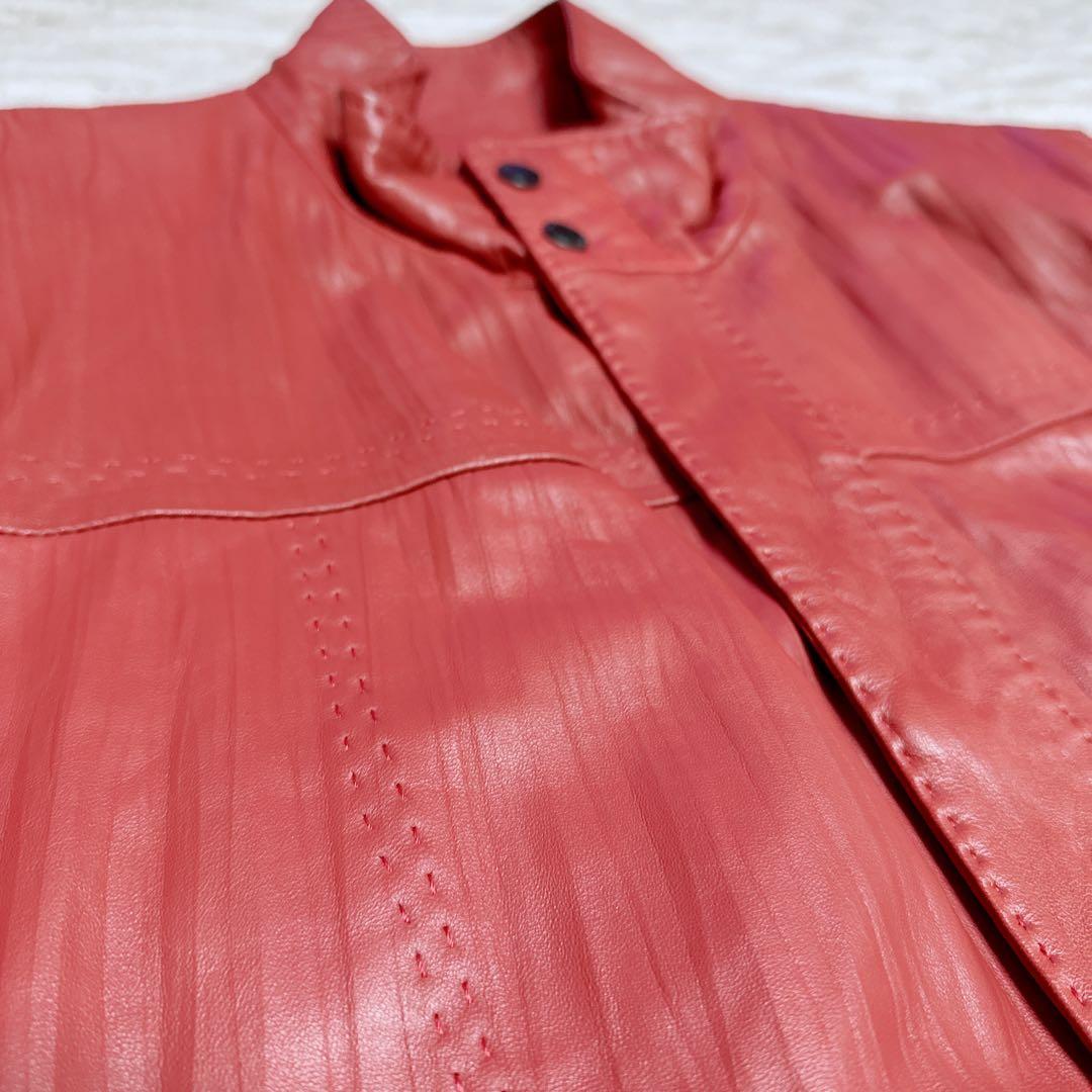 【美品】BALMAIN レザーコート Lサイズ レッド