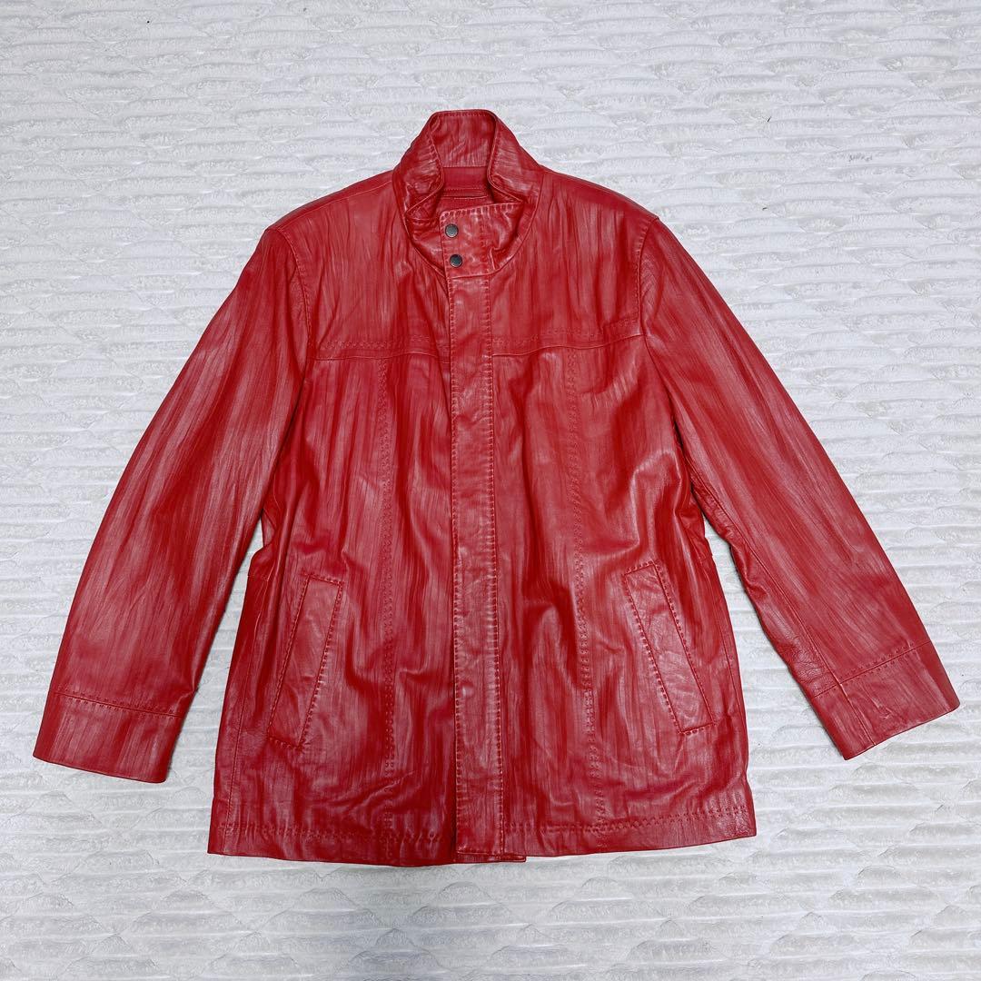 【美品】BALMAIN レザーコート Lサイズ レッド