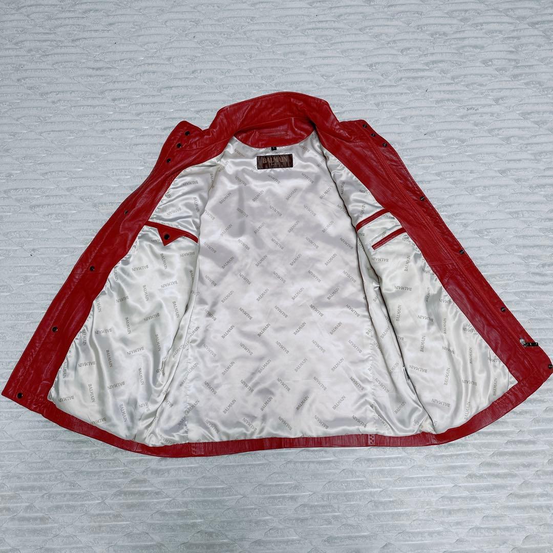 【美品】BALMAIN レザーコート Lサイズ レッド