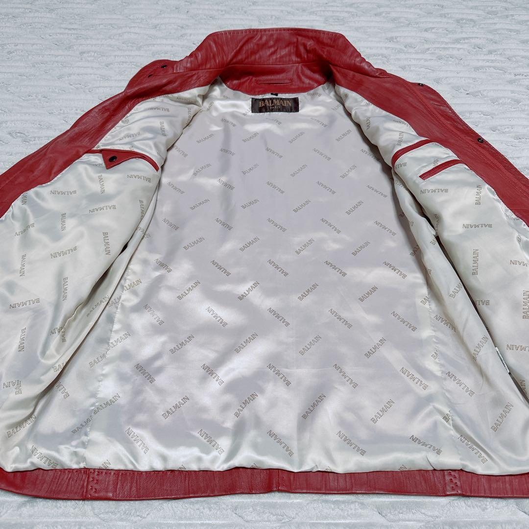 【美品】BALMAIN レザーコート Lサイズ レッド