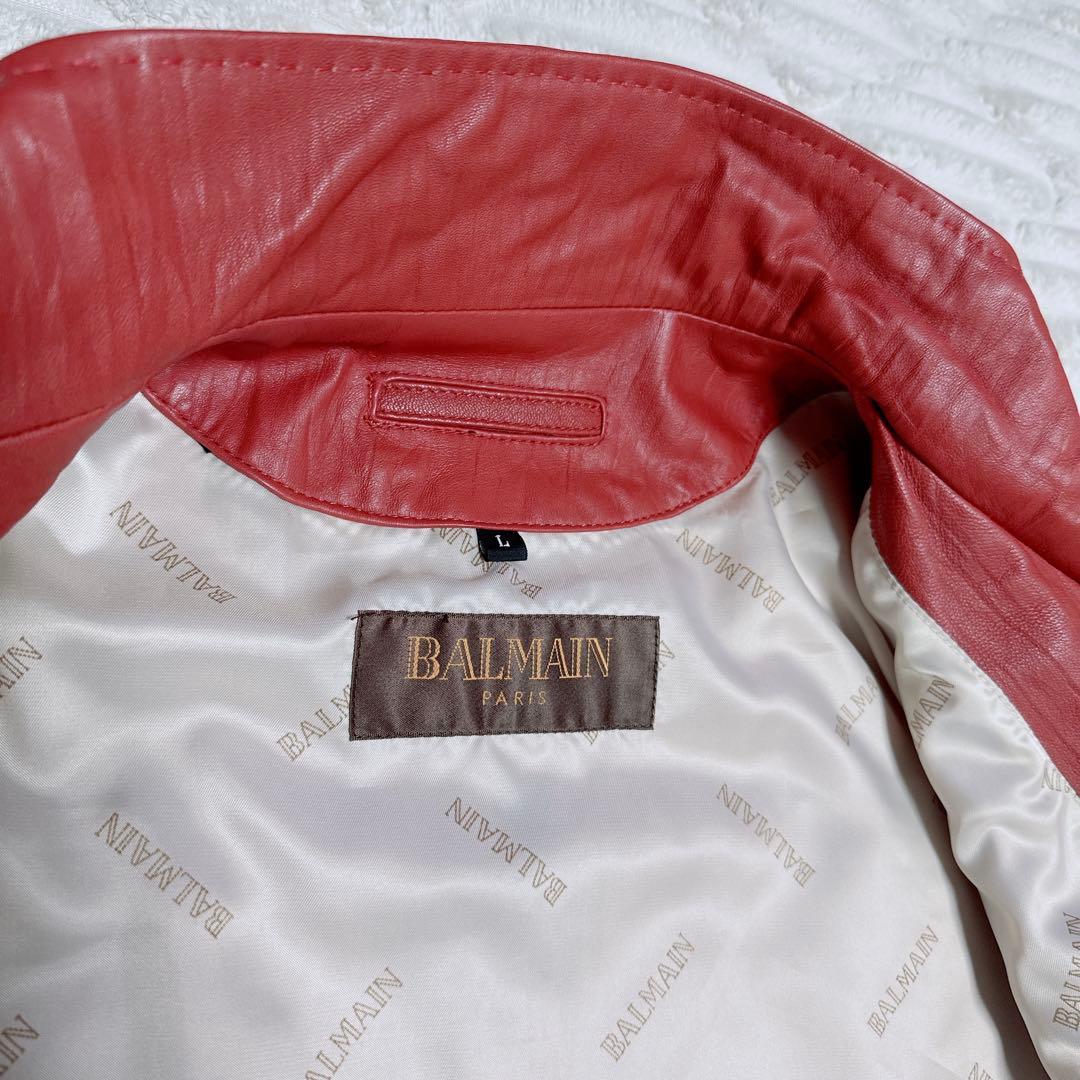 【美品】BALMAIN レザーコート Lサイズ レッド