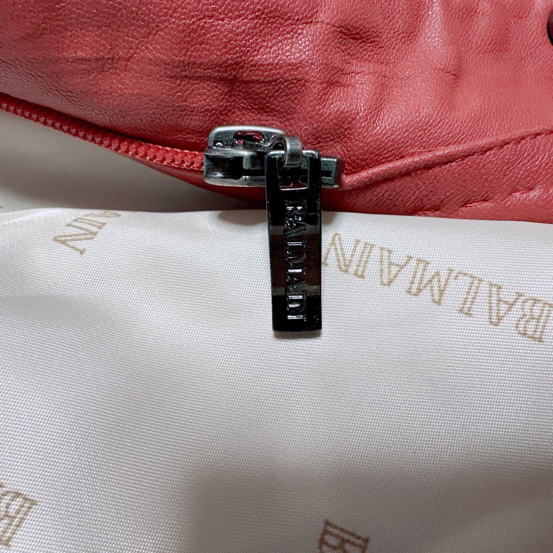 【美品】BALMAIN レザーコート Lサイズ レッド