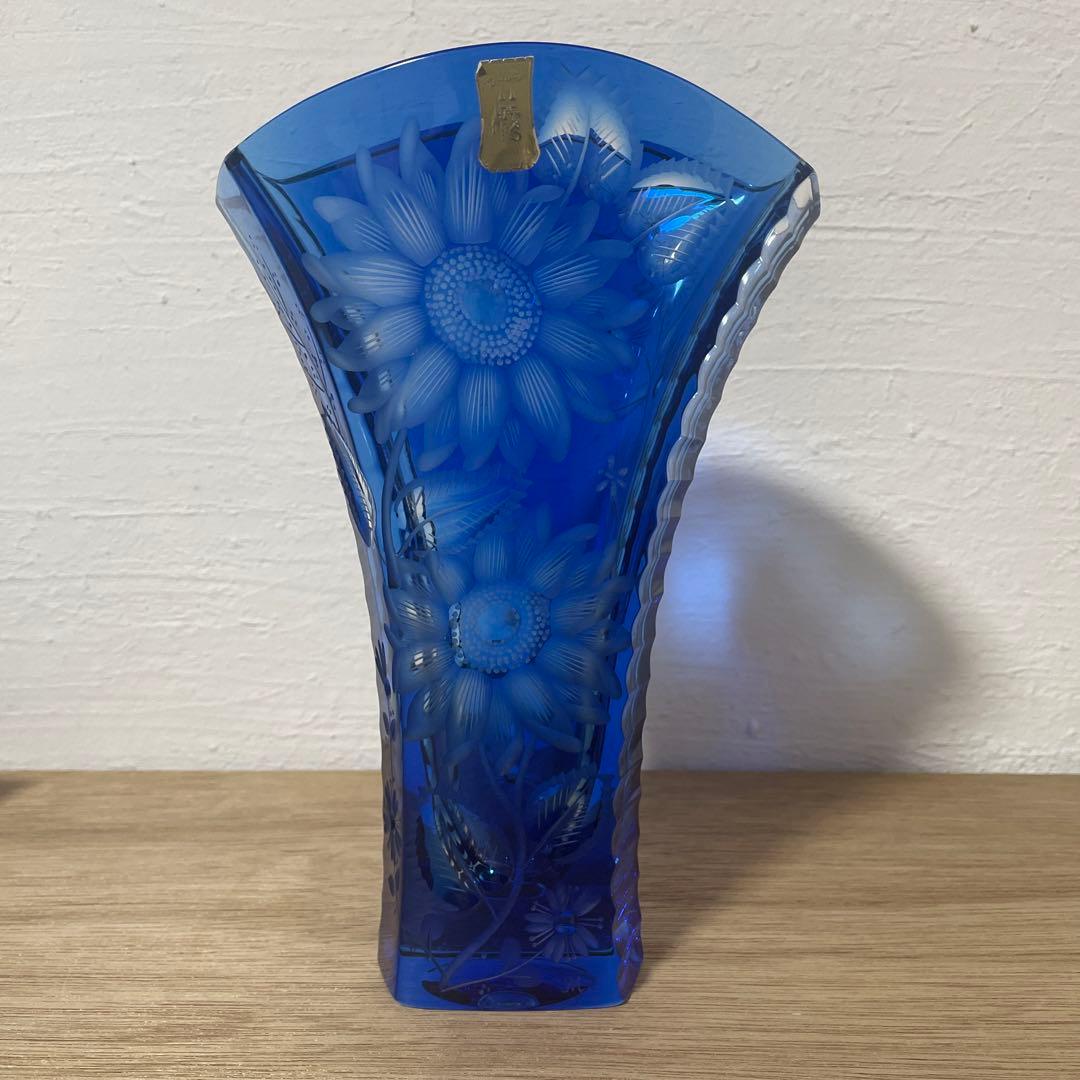 マイセン　クリスタル　フラワーベース　花瓶　ブルー