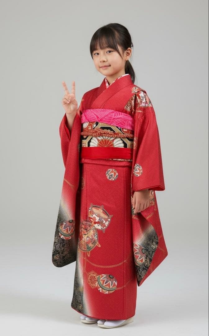 7歳　七五三　正絹着物、帯、帯揚げ、帯締め　しごき