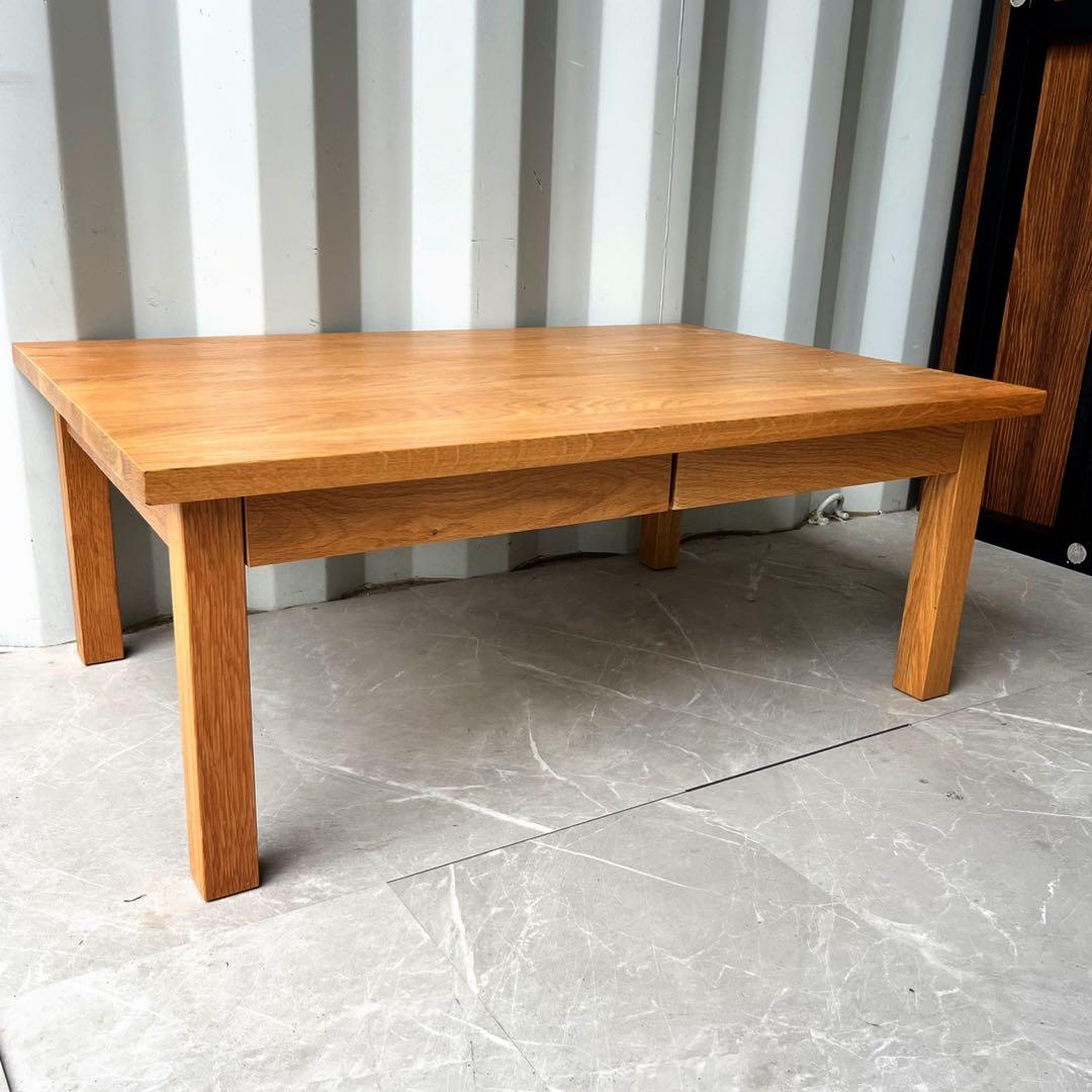 取付無料！無印良品 北欧風天然無垢材オーク ナチュラル引き出し付きローテーブル✨