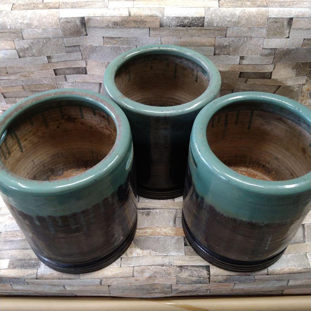 火鉢　3個セット　ばら売り可能　セラミックプランター 緑と黒