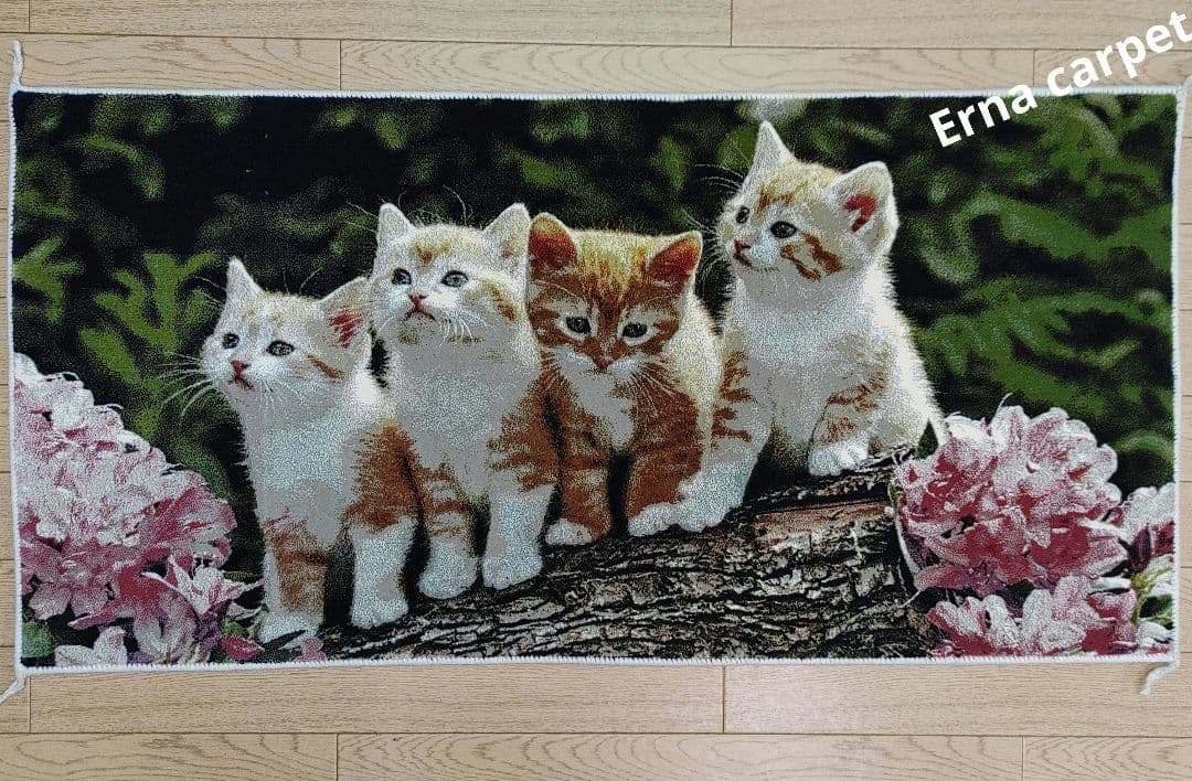 新品 機械織り ペルシャ絨毯 絵画絨毯 100x50 タペストリー 子猫