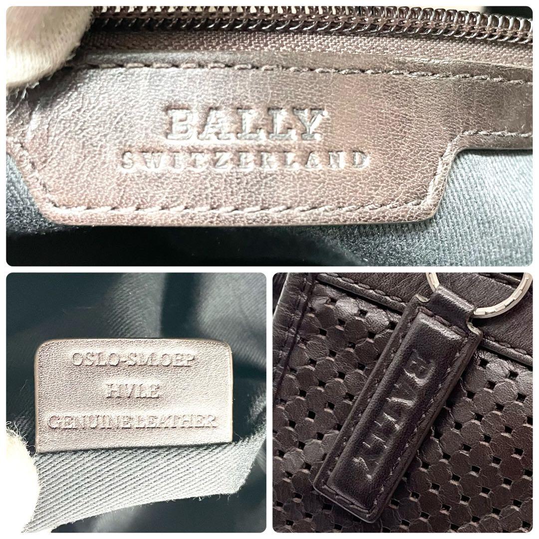 【美品】BALLY メッセンジャーバッグ パンチング レザー ブラウン トレスポ