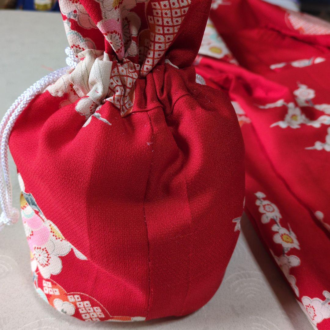 七五三３歳女の子正絹手縫いの被布(中綿無し）巾着付き