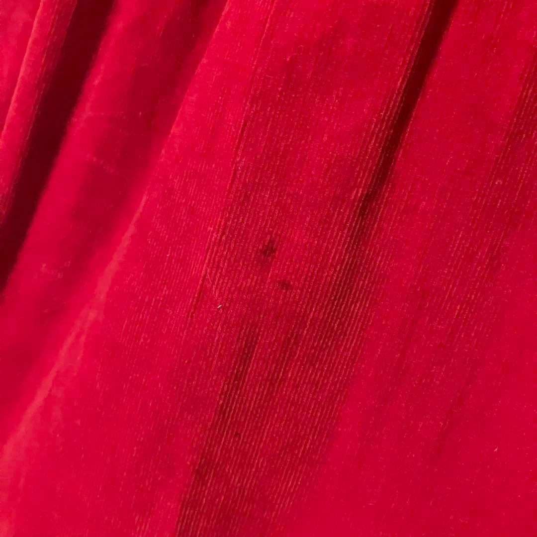 ストロベリーレッド コーデュロイ お花刺繍のチュールヨークワンピース