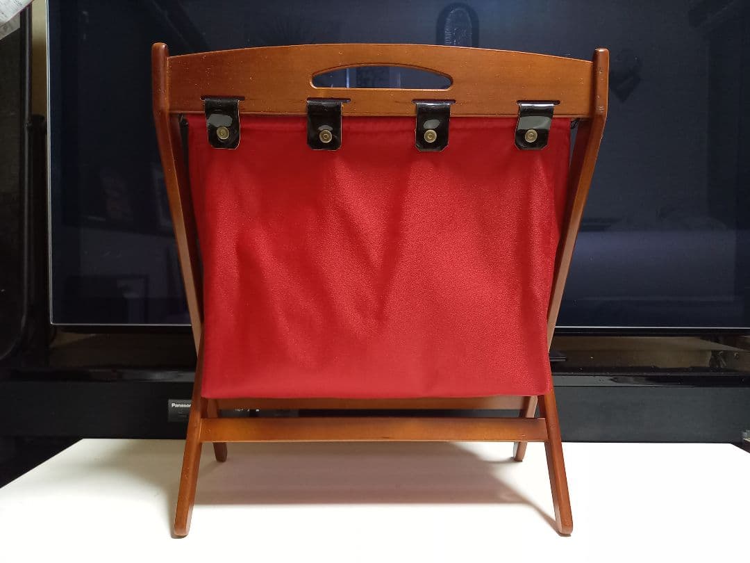 1970's　カリモク　ウッド　レッド　ファブリック　モダン　バスケット