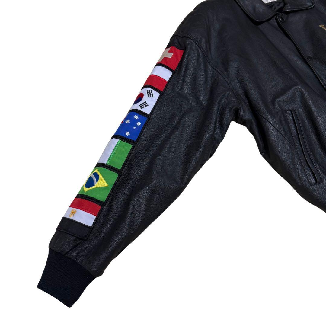 稀少90s American Toons レザーブルゾン M 黒ワッペン A-2