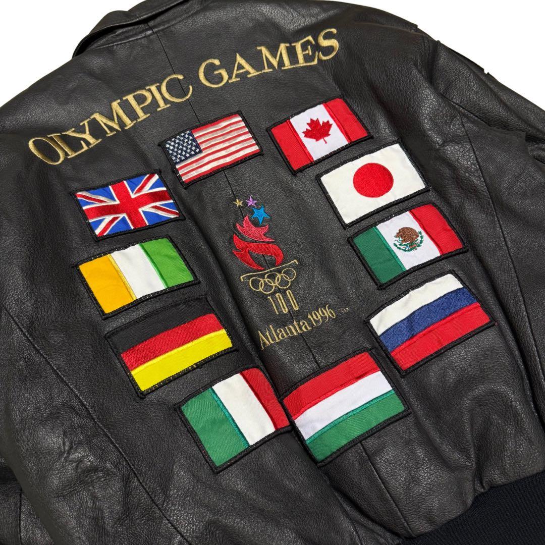 稀少90s American Toons レザーブルゾン M 黒ワッペン A-2