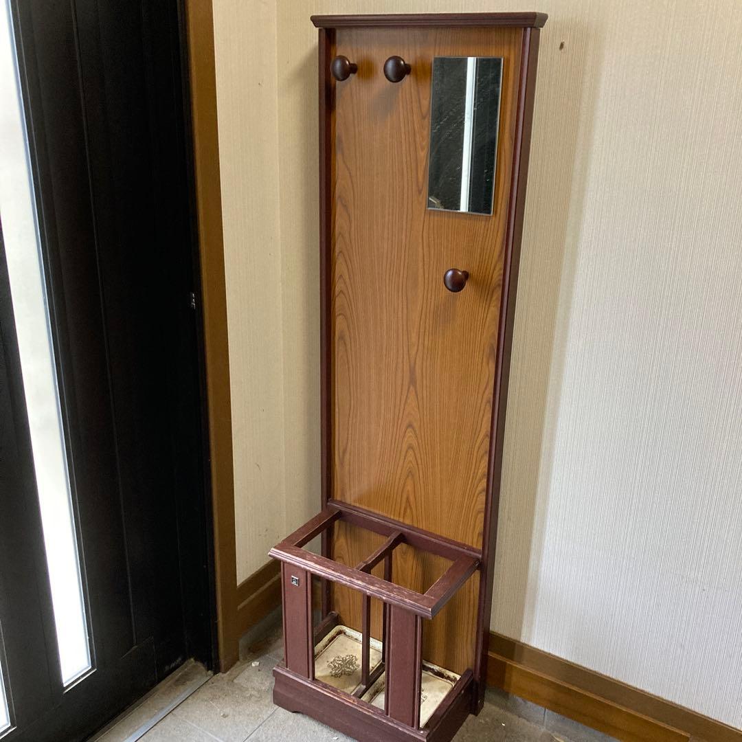 木製傘立て ミラー付き 昭和レトロ