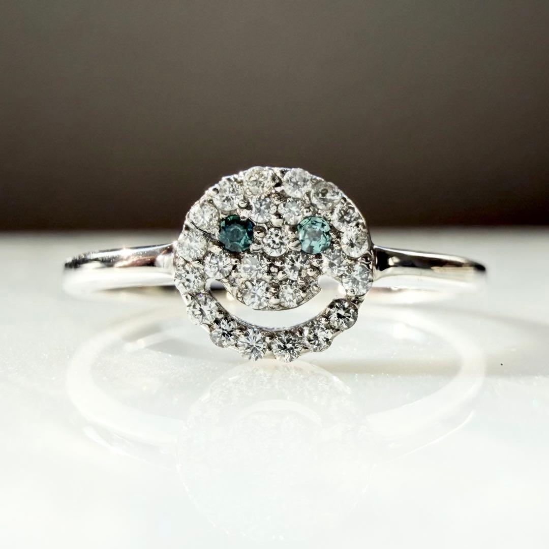 Pt900 アレキサンドライト ダイヤモンド 計0.16ct スマイルリング