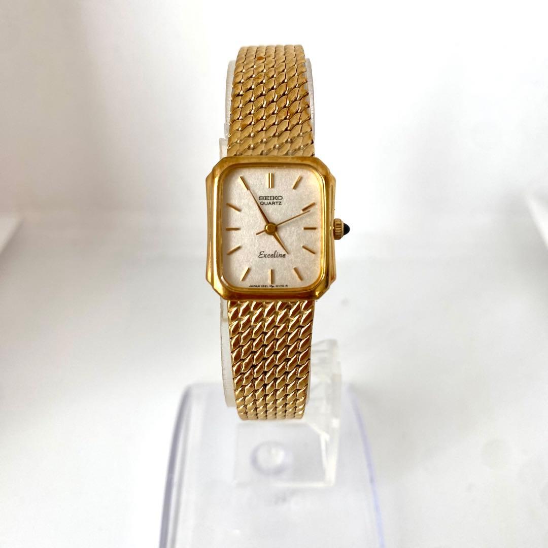 新品電池　SEIKO エクセリーヌ　腕時計　ゴールド　スクエア　3針