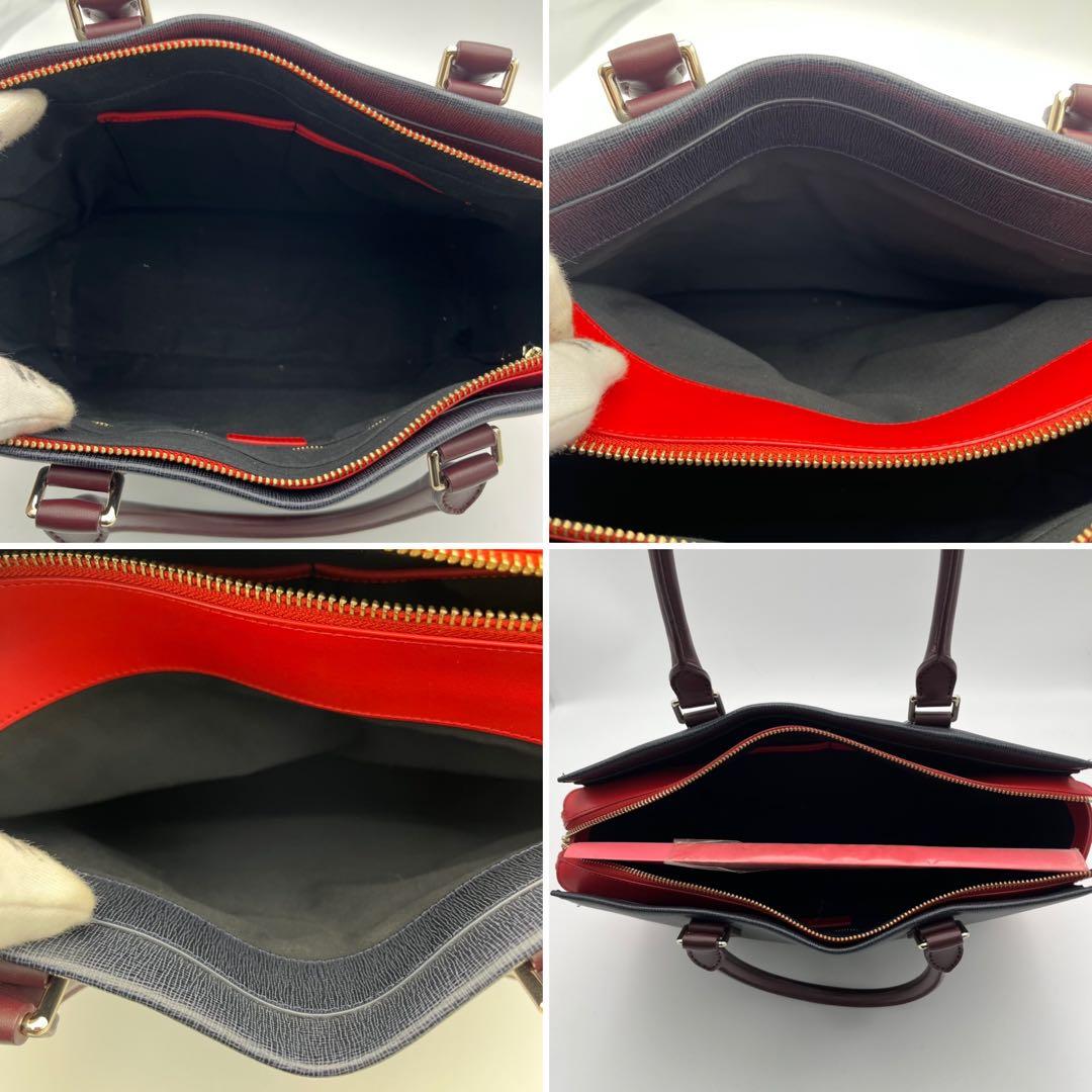 極美ポールスミス A4◎ カラーブロック トートバッグ レザー ネイビー レッド