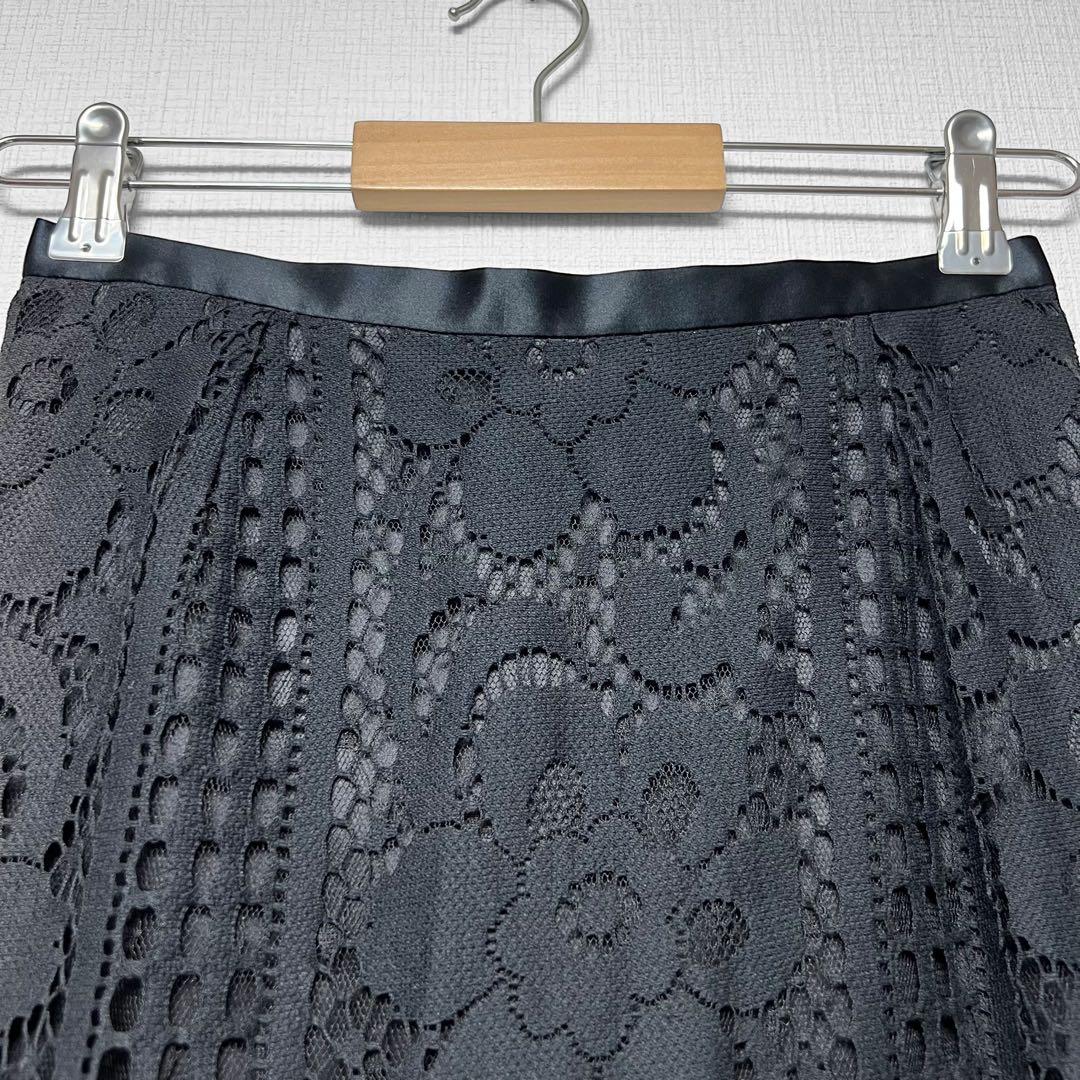 ドルチェアンドガッバーナ フラワーレース シアースカート 膝丈 黒 36