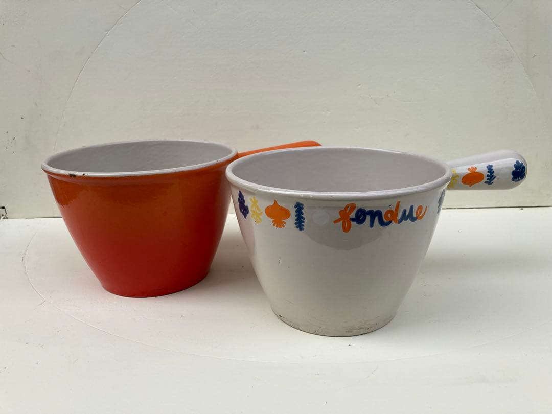 値下げ　フランス　アンティーク　ル・クルーゼ　チーズフォンデュ用鍋　白