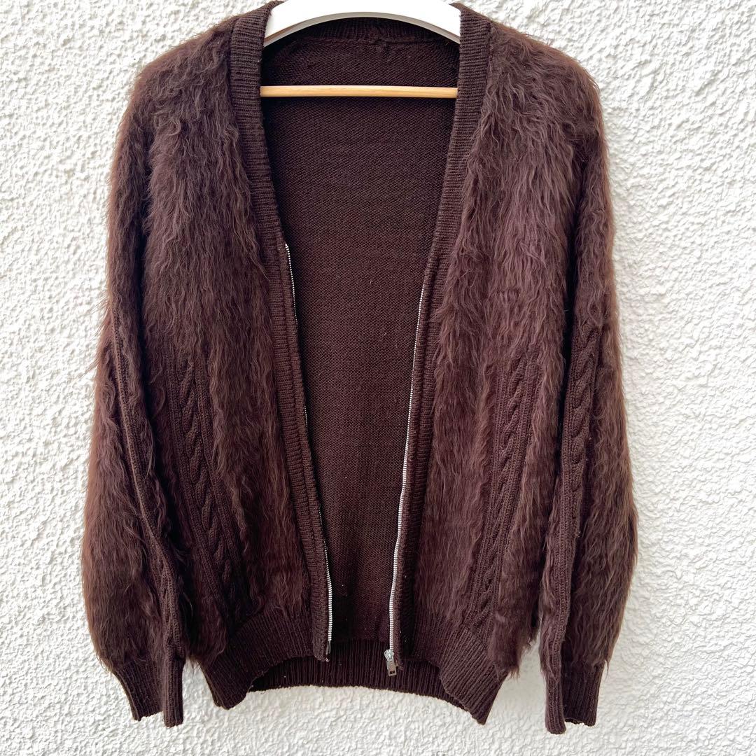 60s70s シャギーモヘアカーディガン　vintage 毛足長　ジッパー