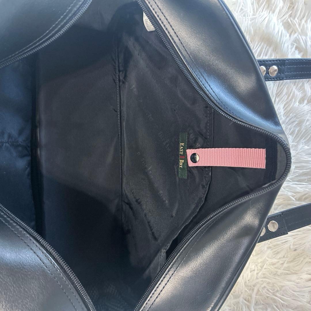 極美品！EASTBOY イーストボーイ スクールバッグ 刺繍ロゴ 合皮 ブラック