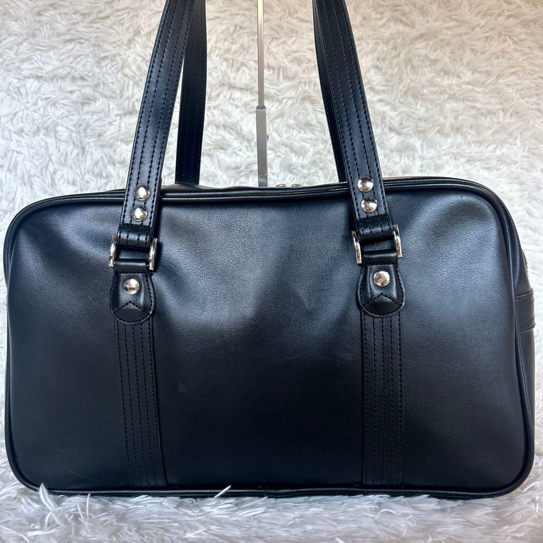 極美品！EASTBOY イーストボーイ スクールバッグ 刺繍ロゴ 合皮 ブラック