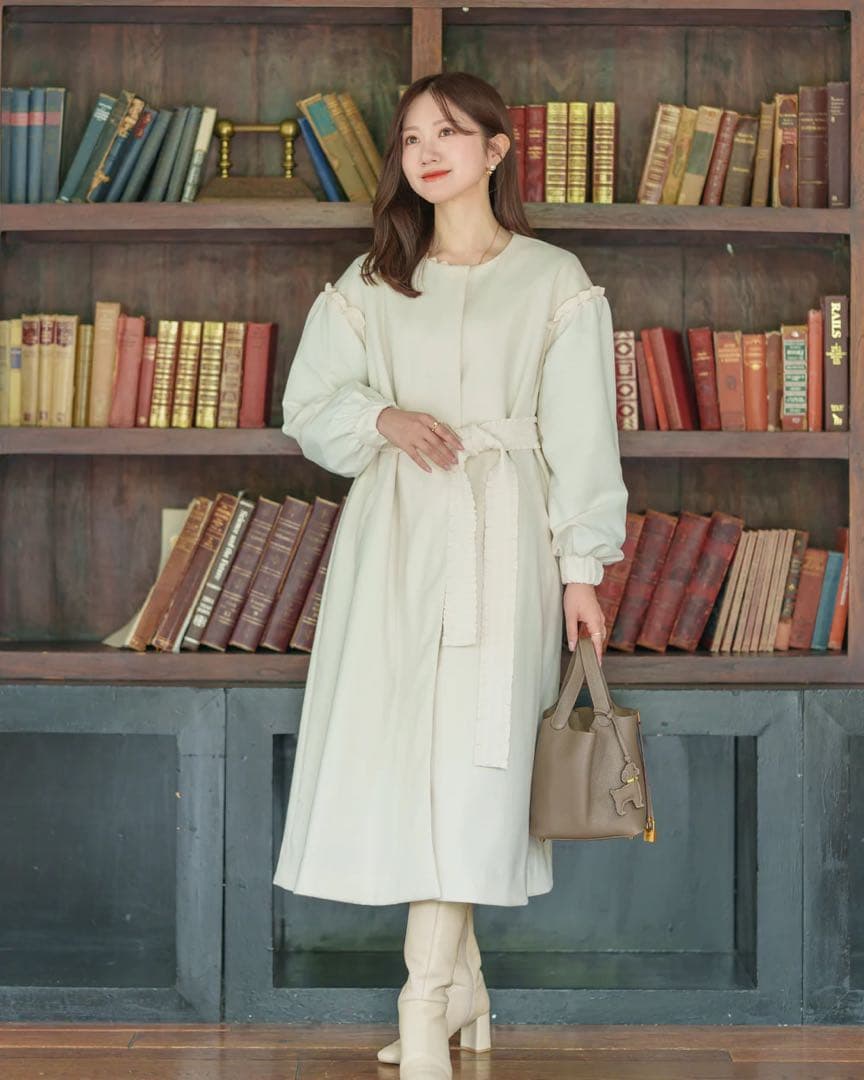 美品♡メゾンエシェル パフスリーブ中綿コート オフホワイト