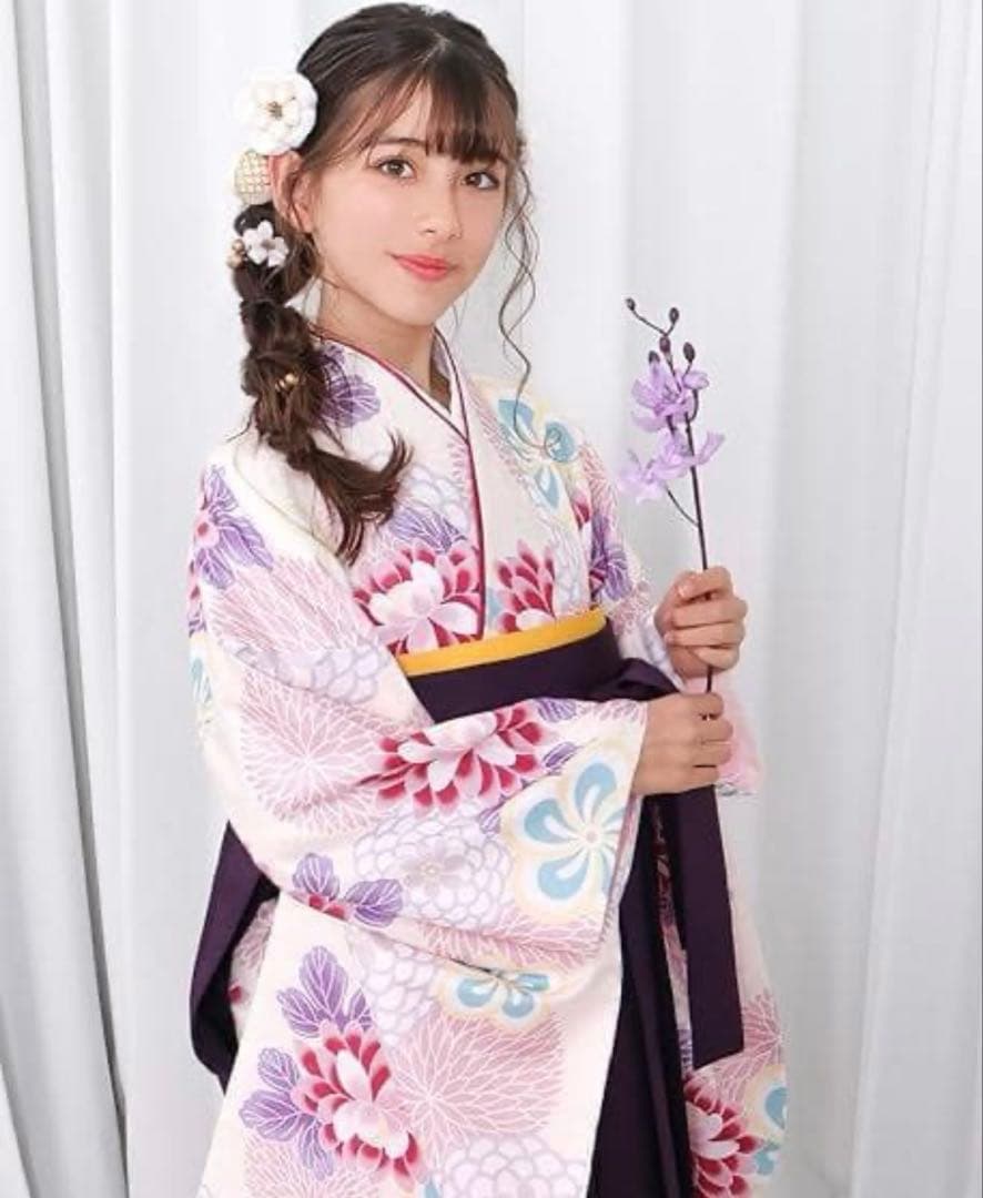 キョウエツ　女の子　卒業式　簡易袴3点セット　鞠菊に梅散らし