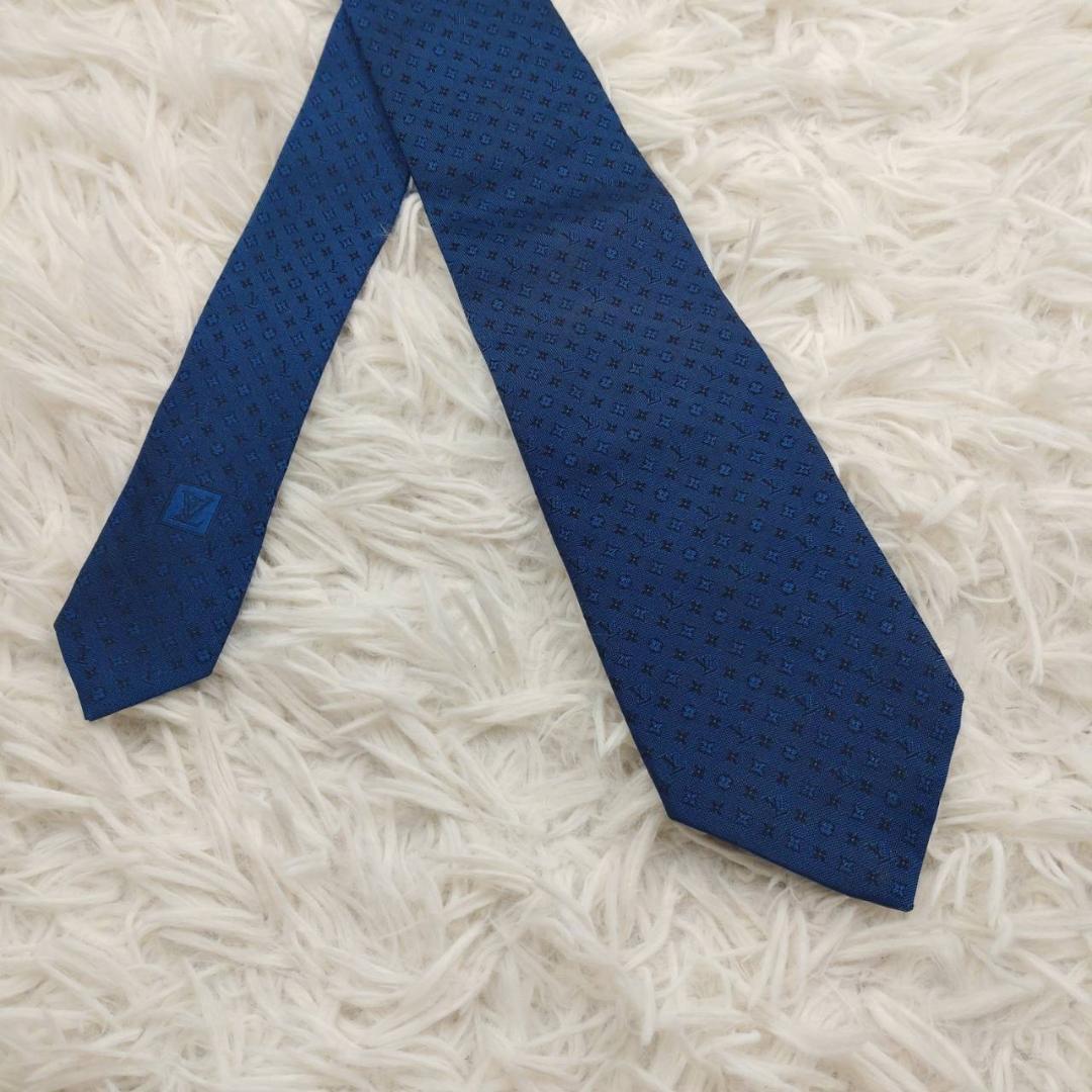 ルイヴィトン 高級シルクネクタイ 総柄（モノグラム） ブルー